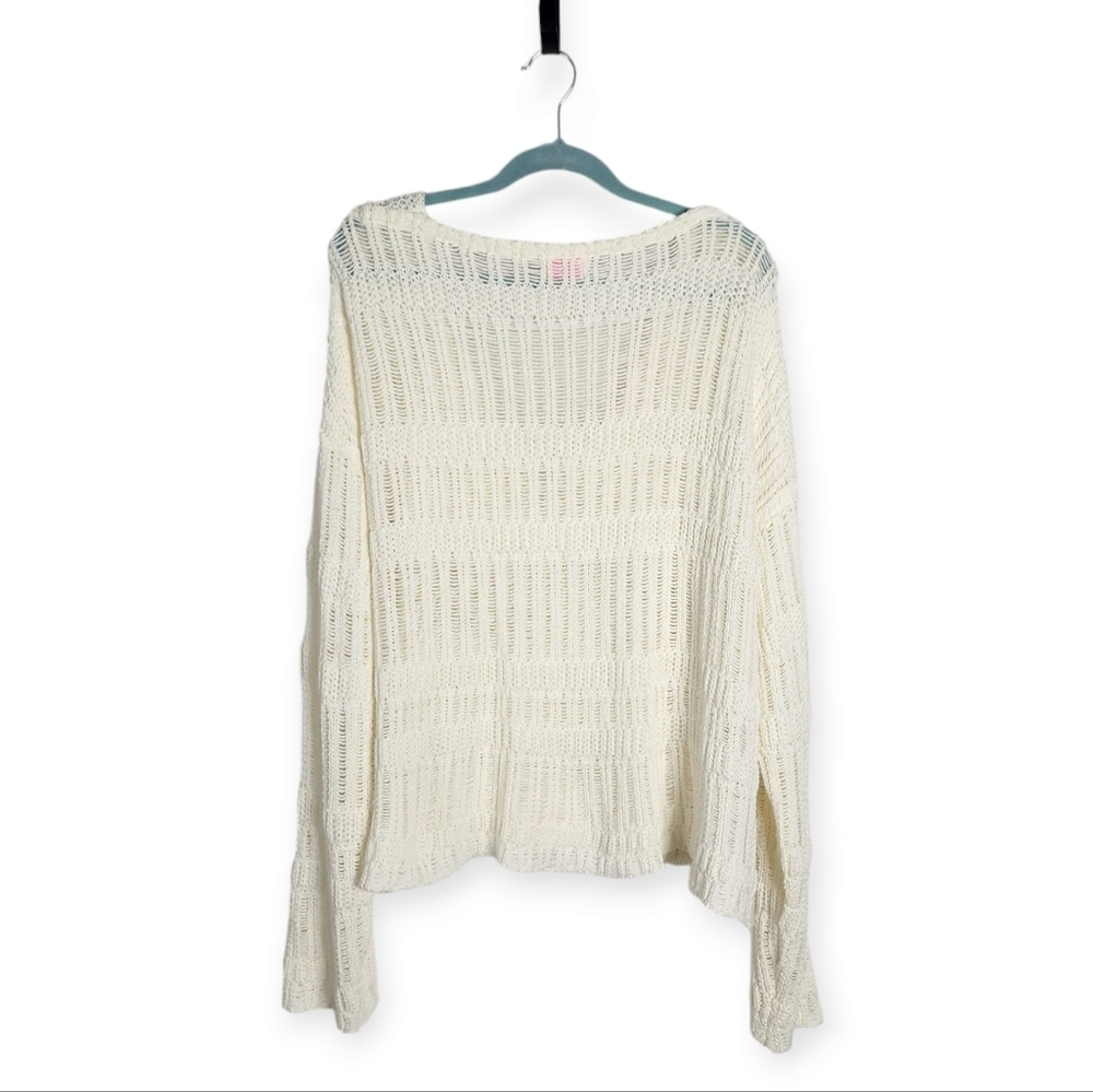 Pink Lily Women White Long Sleeve V Neck Loose Open Knit Sweater sz 2xl - Picture 3 of 6